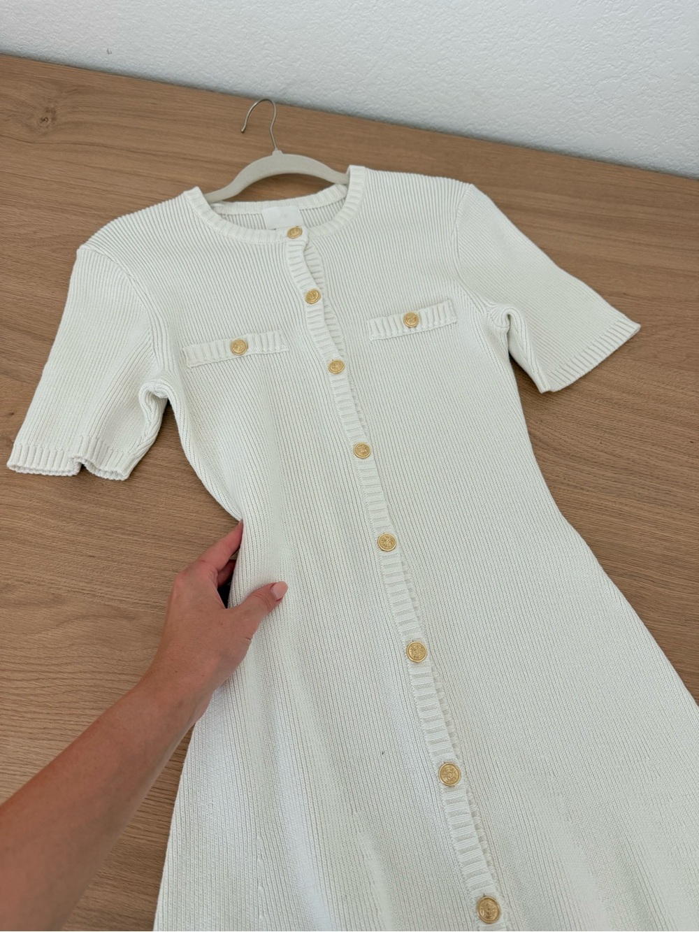 H&M Cream Knit Mini Dress with Gold Buttons